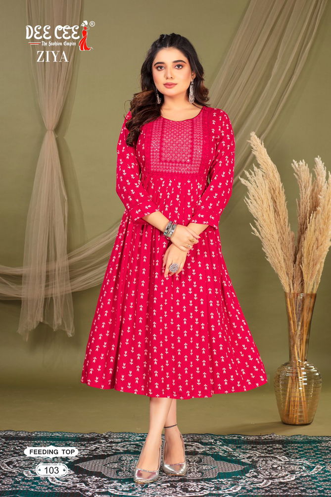 Ziyaa By Deecee Flared Long Rayon Printed Kurtis Wholesalers In Delhi
